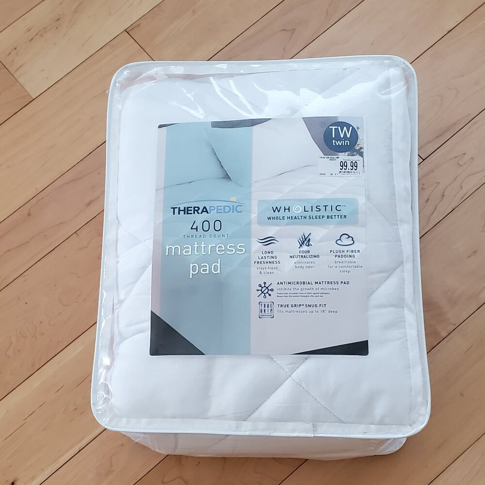 Therapedic Wholistic Mattress Pad TWIN 400 Thread Count Antimicrobial